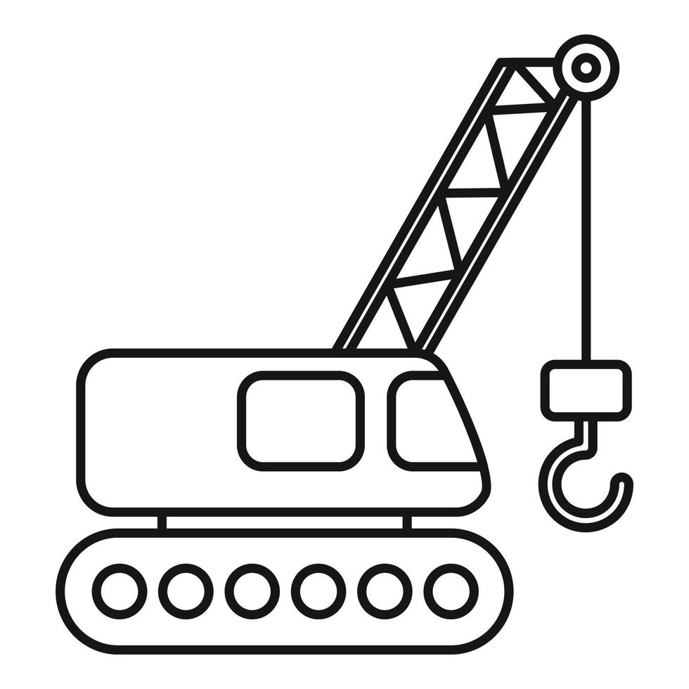 icône de grue de construction d'excavatrice, style de contour vecteur