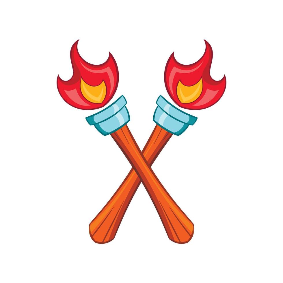 icône de torches enflammées croisées, style cartoon vecteur