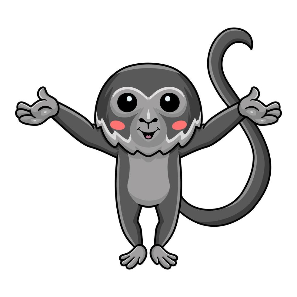 dessin animé mignon singe araignée noire levant les mains vecteur