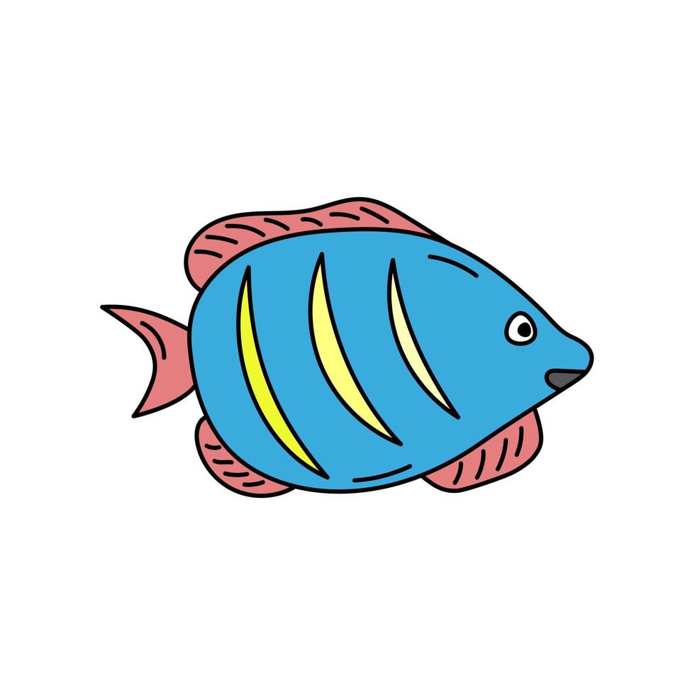 mignon poisson exotique doodle. drôle de poisson coloré isolé. illustration vectorielle d'animal marin de contour de dessin animé. vie marine sauvage dans un style dessiné à la main vecteur
