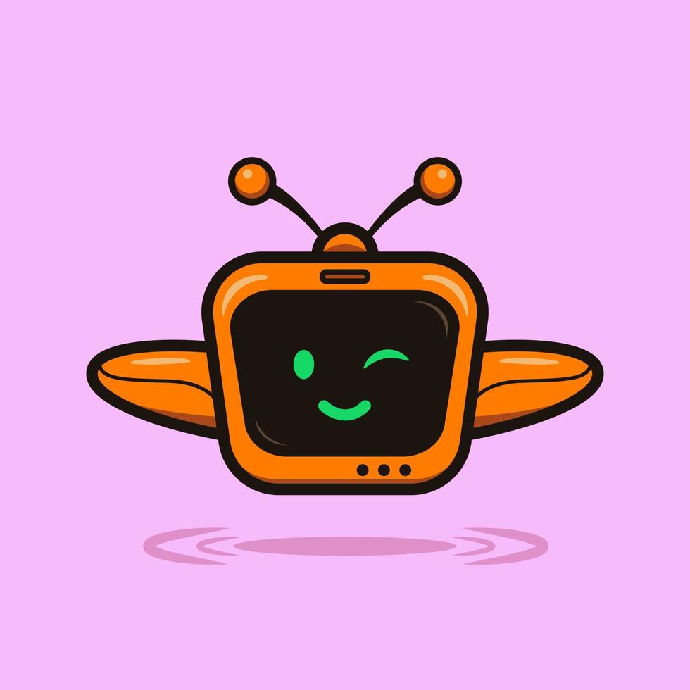 mignon illustration dessin animé jaune télévision tv robot science personnage web autocollant icône mascotte logo vecteur