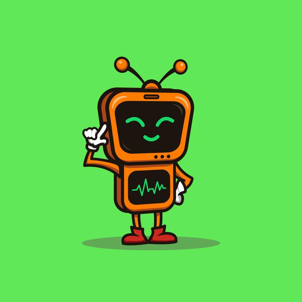 mignon illustration dessin animé jaune télévision tv robot science personnage web autocollant icône mascotte logo vecteur