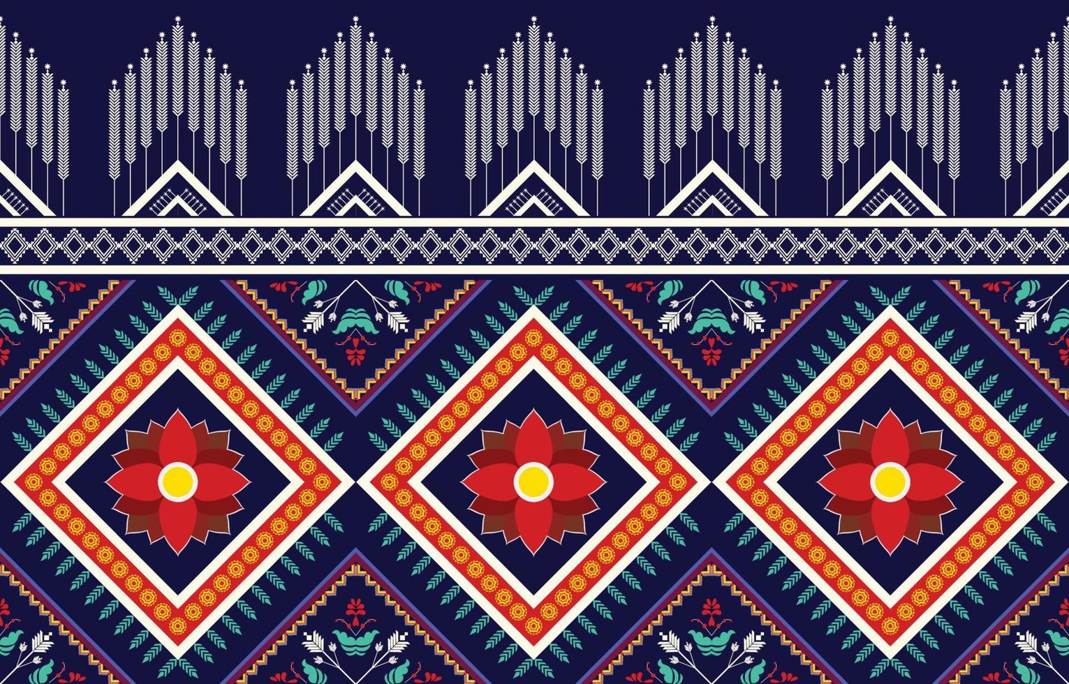 motif d'ornement géométrique et floral triangle coloré, style de texture ethnique tribal, conception pour l'impression sur les produits, arrière-plan, écharpe, vêtements, emballage, tissu, illustration vectorielle. vecteur