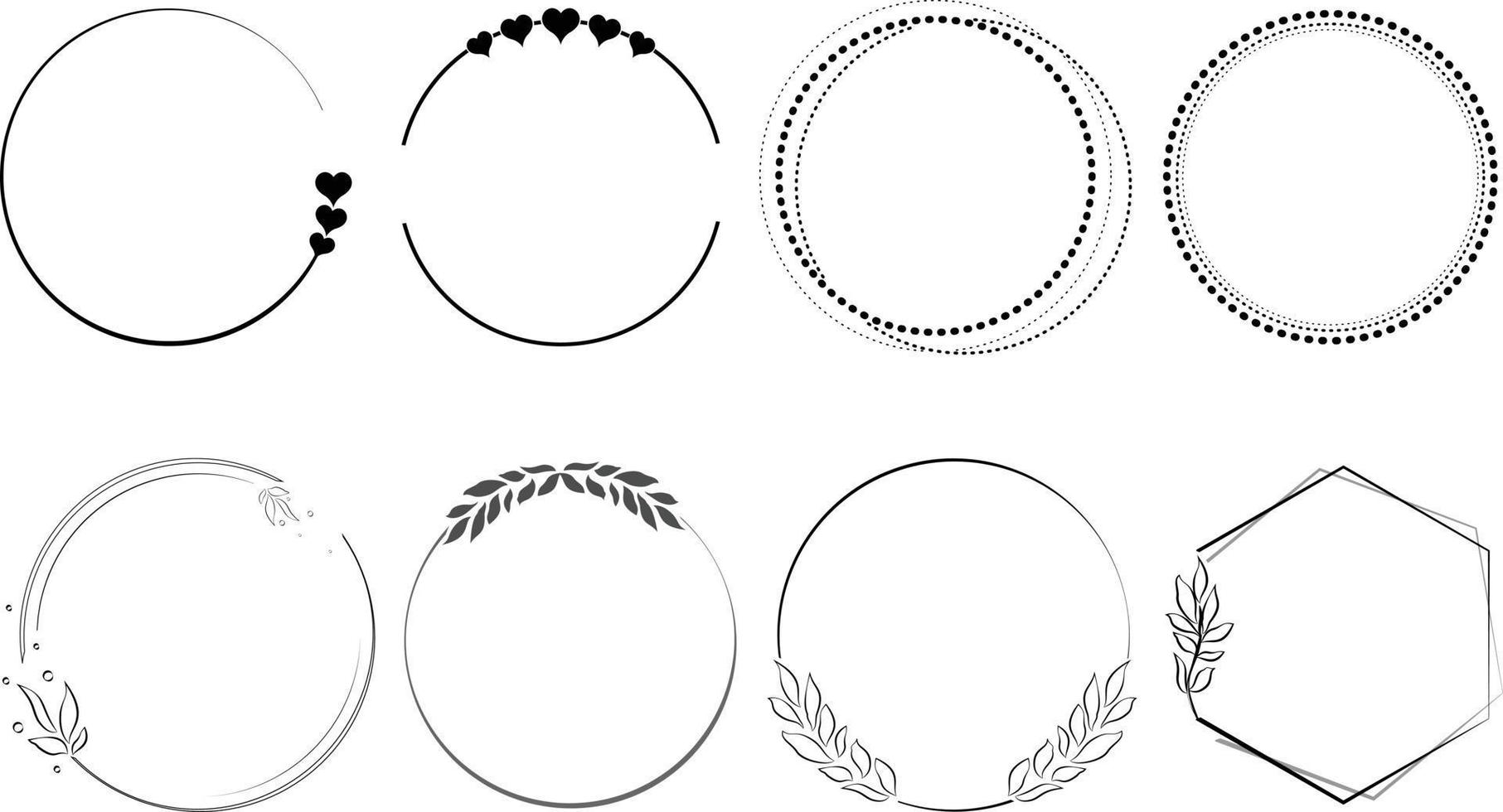 groupe de cadres ou de formes circulaires décorés de feuilles de plantes ou de petits coeurs vecteur