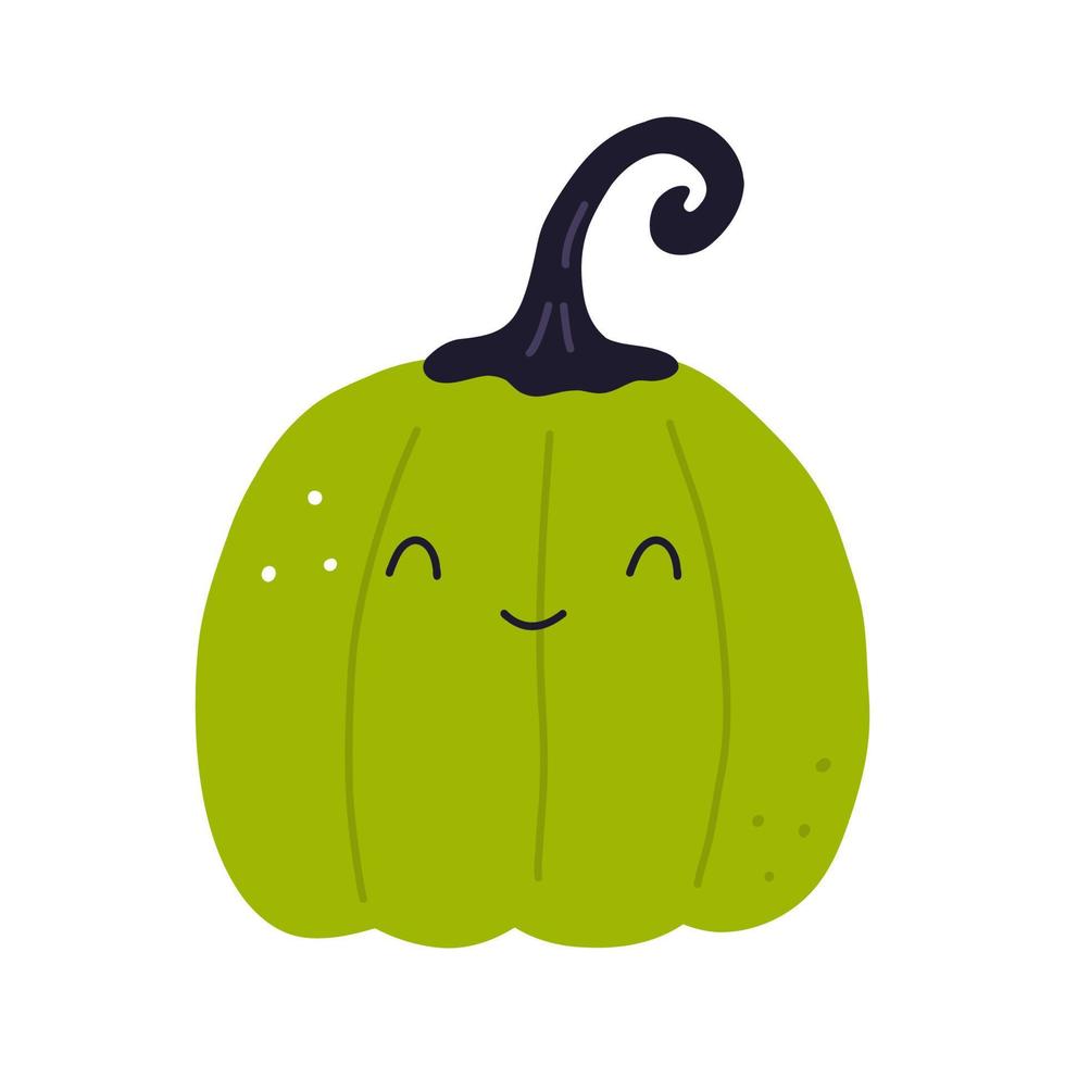 citrouille mignonne, illustration de vecteur plat de dessin animé isolé sur fond blanc. dessin drôle de citrouille souriante. décoration d'halloween pour les enfants.