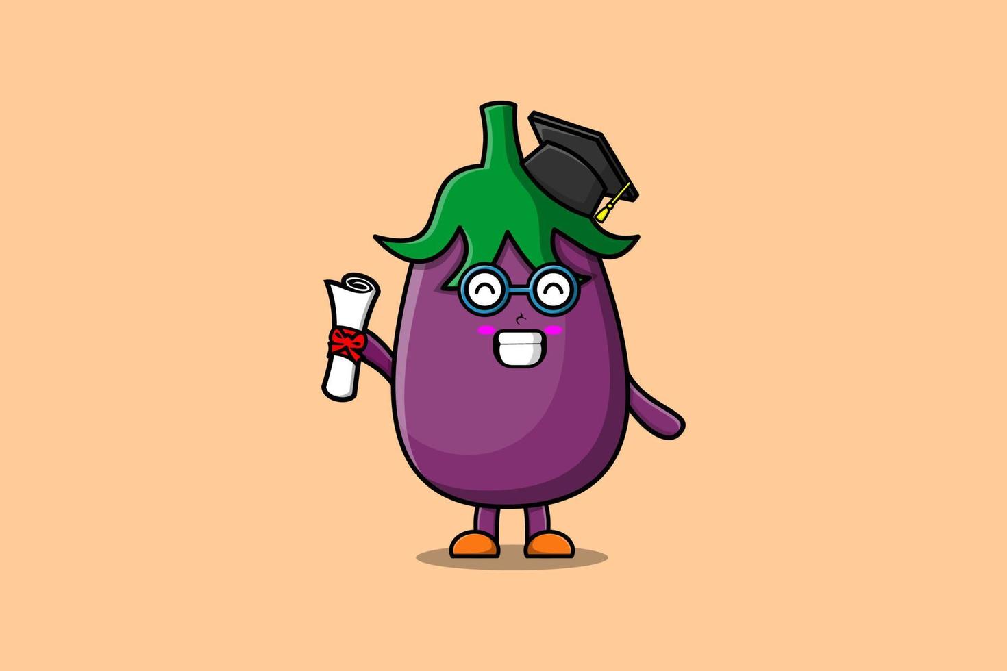 étudiant d'aubergine de dessin animé mignon le jour de la remise des diplômes vecteur