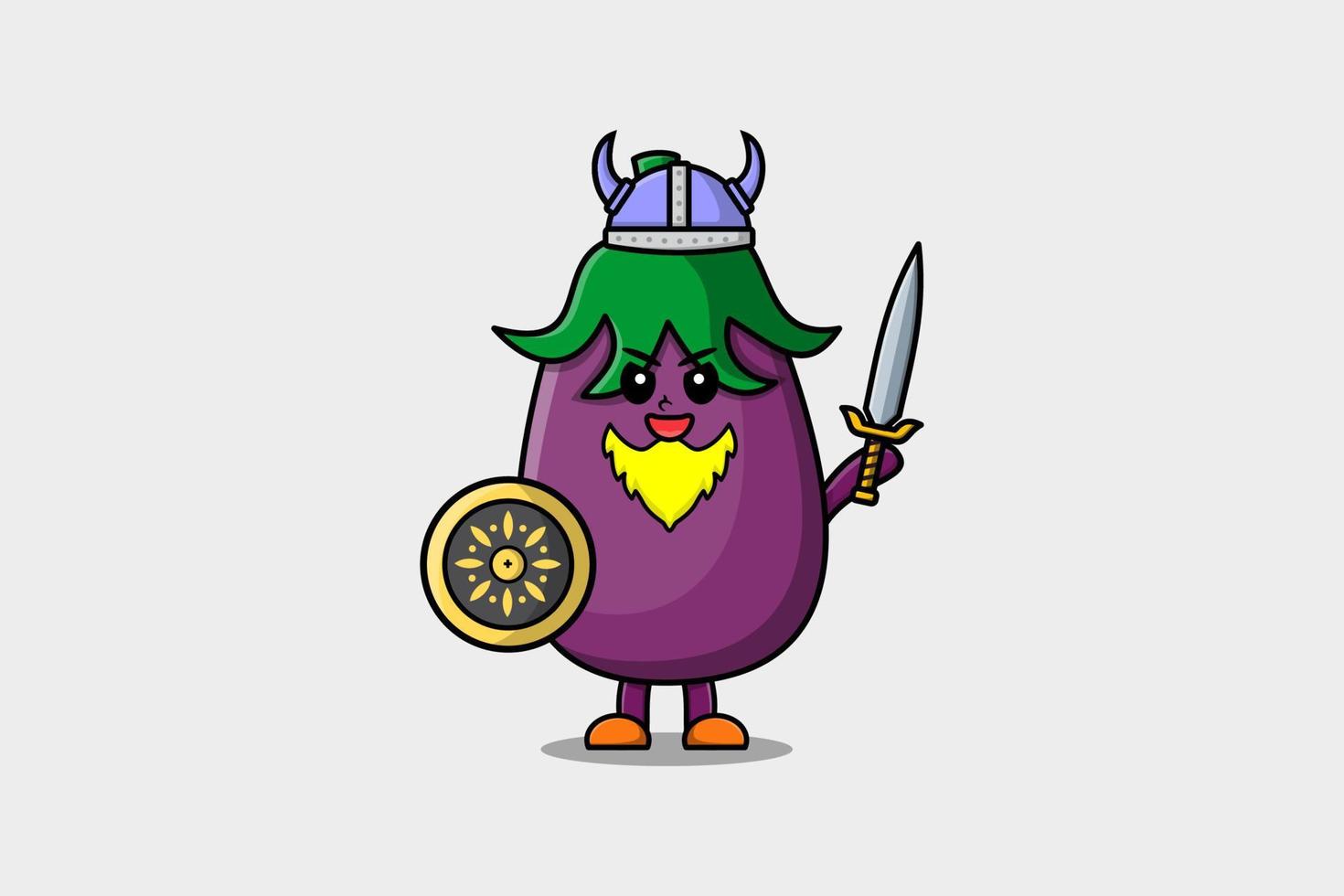 personnage de dessin animé mignon pirate viking aubergine vecteur
