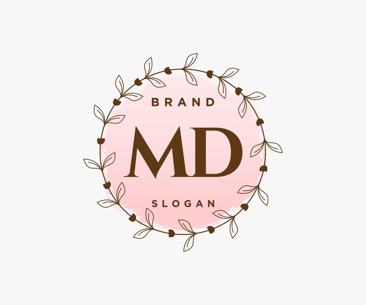 logo féminin md initial. utilisable pour les logos nature, salon, spa, cosmétique et beauté. élément de modèle de conception de logo vectoriel plat.