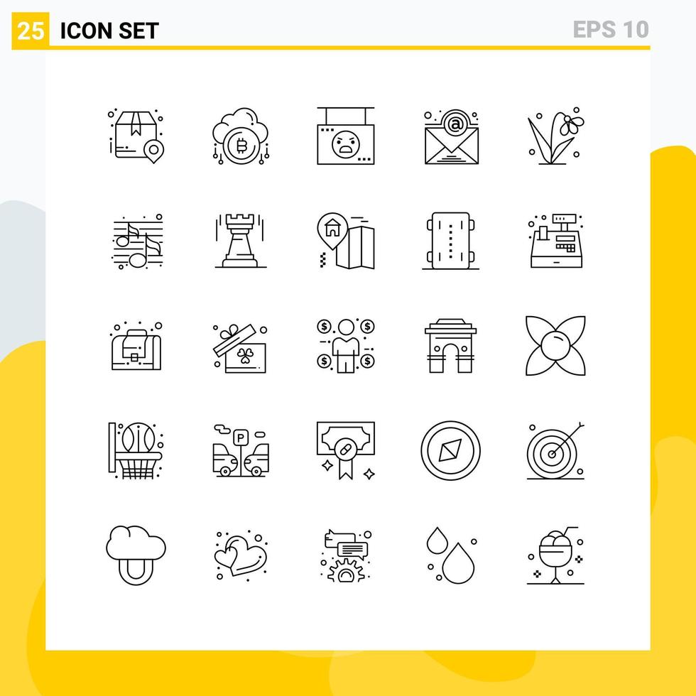 ligne d'interface mobile ensemble de 25 pictogrammes d'abonnement e-mail boutique bitcoind suspendus éléments de conception vectoriels modifiables vecteur