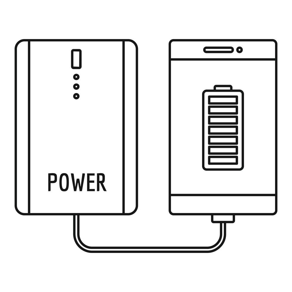 icône de smartphone de charge de banque d'alimentation, style de contour vecteur