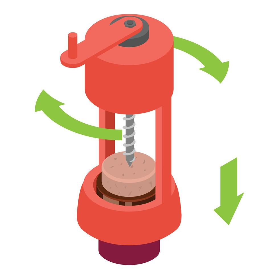 icône de tire-bouchon mécanique de bouteille de vin ouverte, style isométrique vecteur