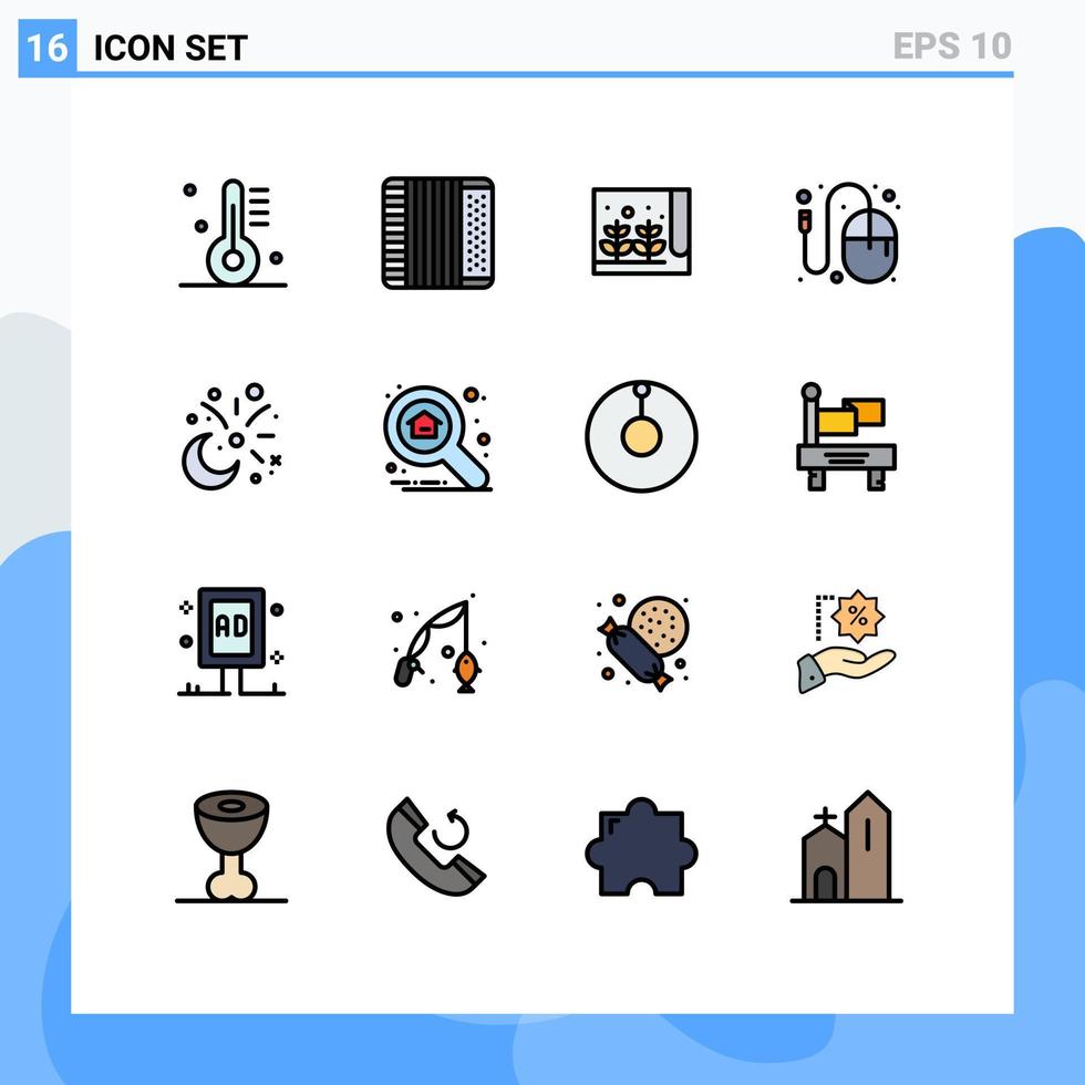 16 concept de ligne remplie de couleurs plates pour les sites Web mobiles et applications concepteur de musique graphique souris petits éléments de conception vectoriels créatifs modifiables vecteur