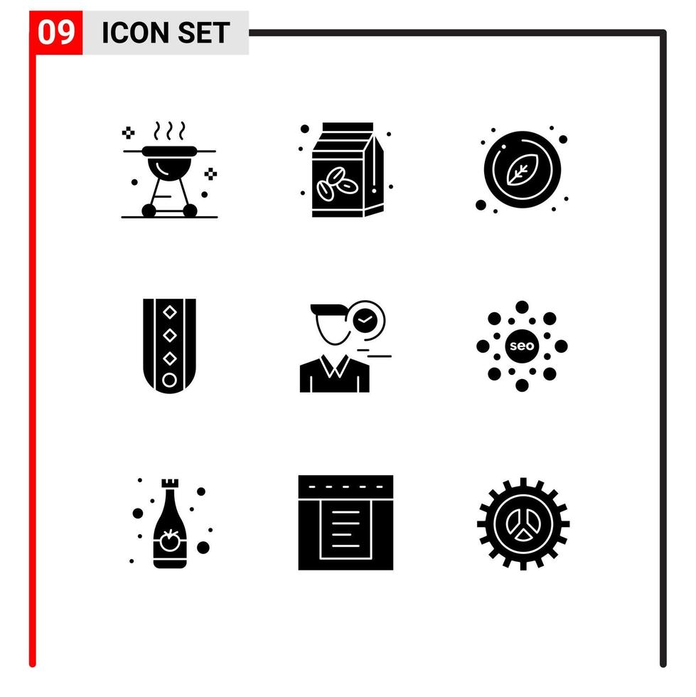 interface utilisateur pack de 9 glyphes solides de base d'insignes de haricots militaires rayés éléments de conception vectoriels modifiables organiques vecteur