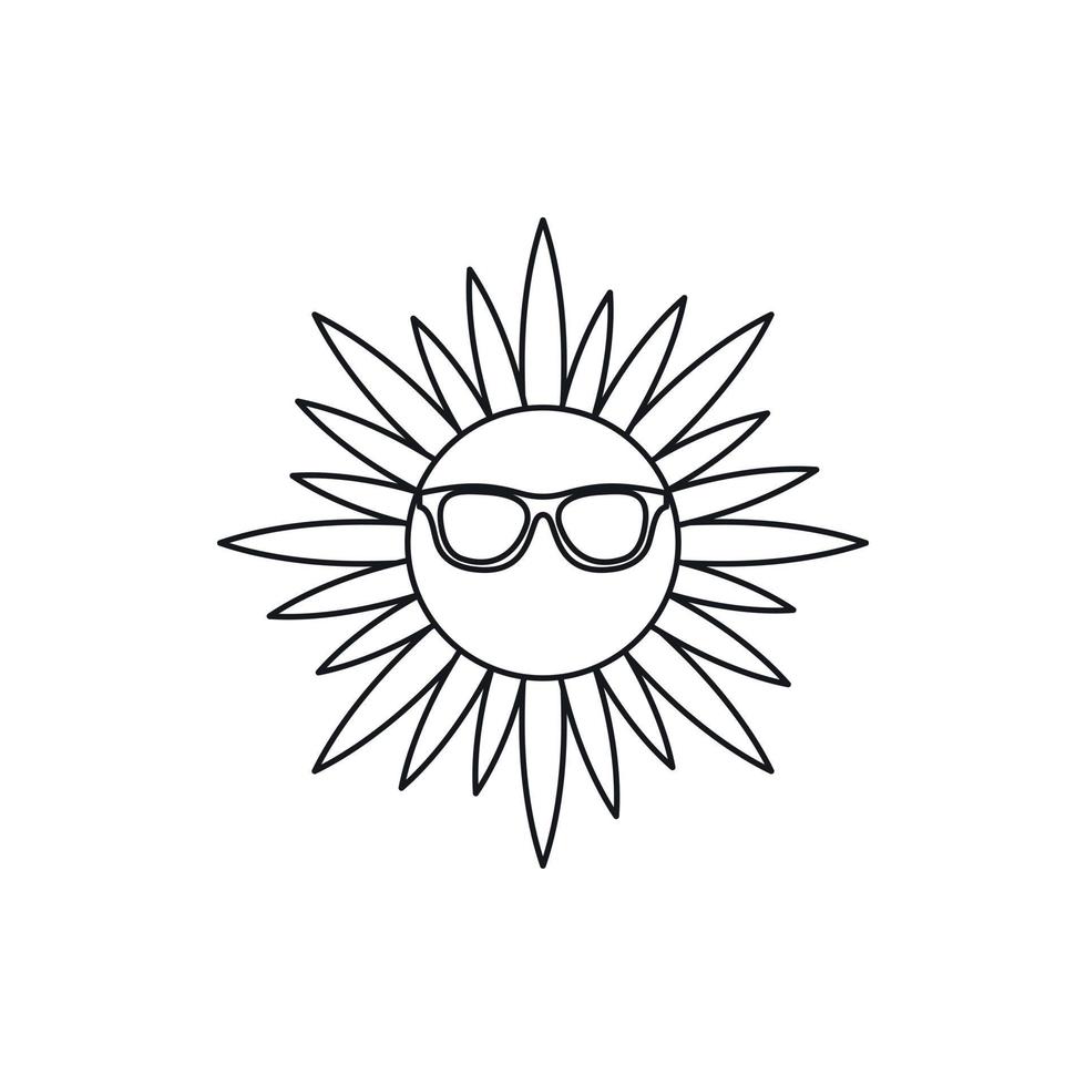 icône de soleil dans les verres, style de contour vecteur