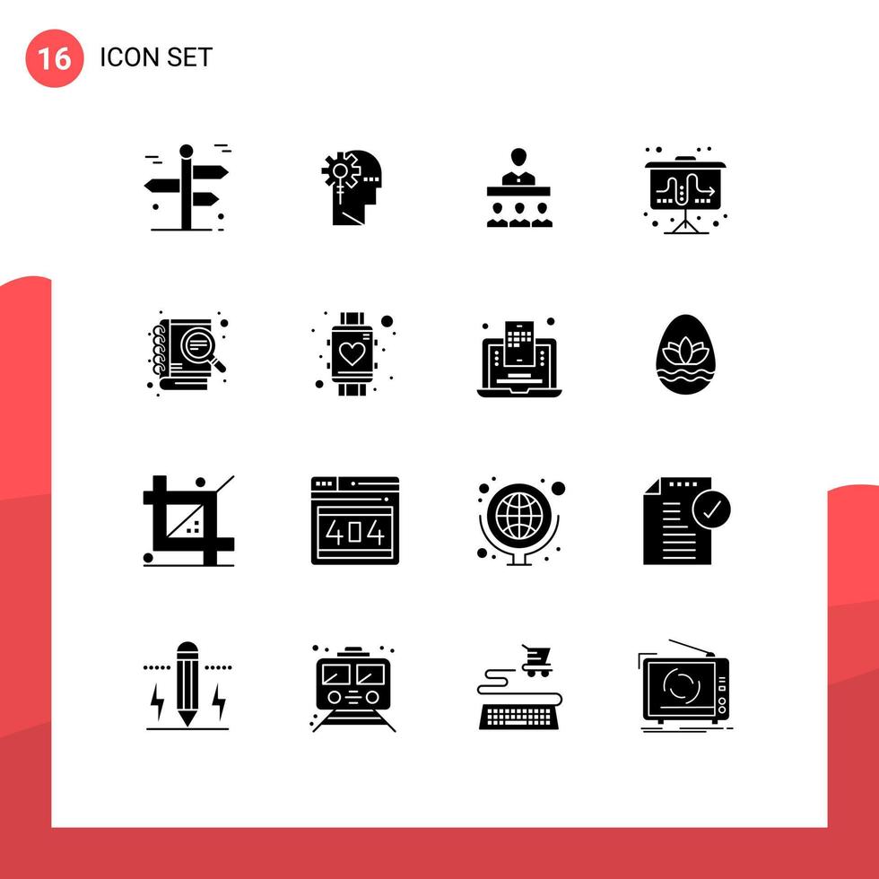 symboles d'icônes universels groupe de 16 glyphes solides modernes d'informations sur le marché tactique tableau à feuilles mobiles éléments de conception vectoriels modifiables vecteur