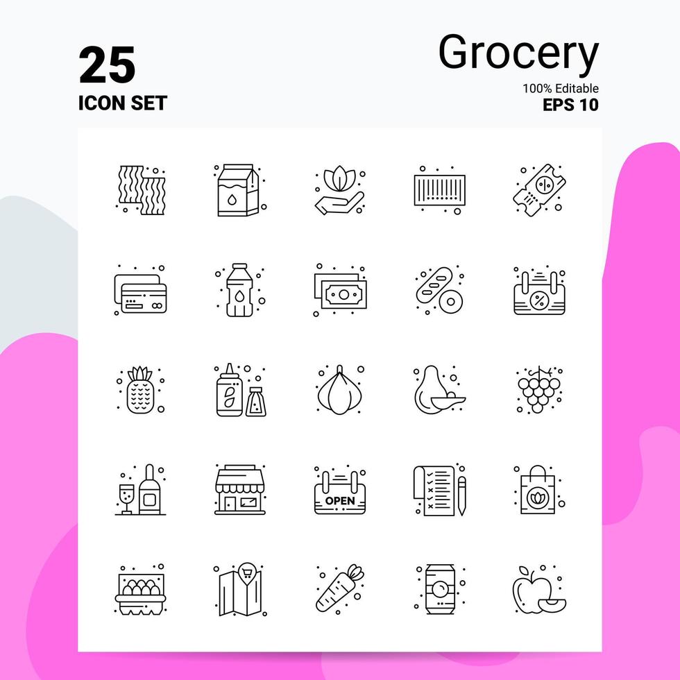 25 jeu d'icônes d'épicerie 100 fichiers eps modifiables 10 idées de concept de logo d'entreprise conception d'icône de ligne vecteur