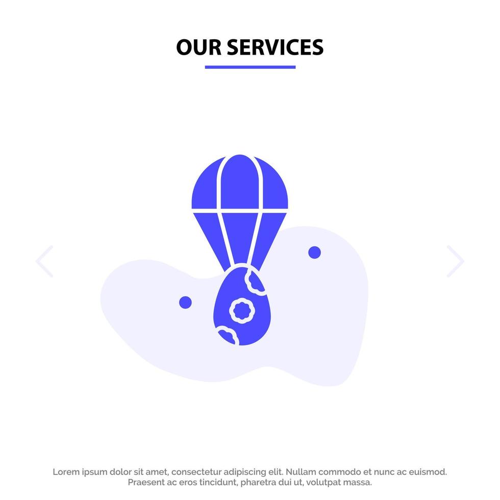 nos services oeuf oreille ballon pâques solide glyphe icône modèle de carte web vecteur