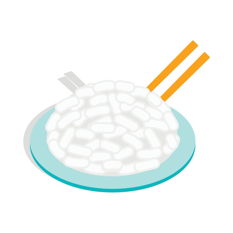 riz dans l'icône de la plaque, style 3d isométrique vecteur