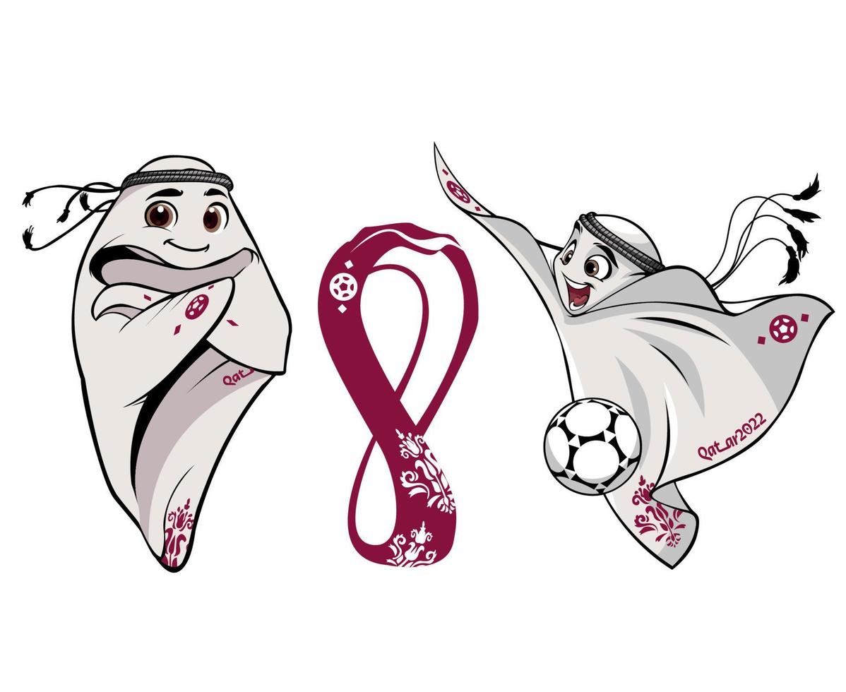 mascottes coupe du monde fifa qatar 2022 avec symbole de logo officiel et illustration abstraite de vecteur de conception de champion bllon