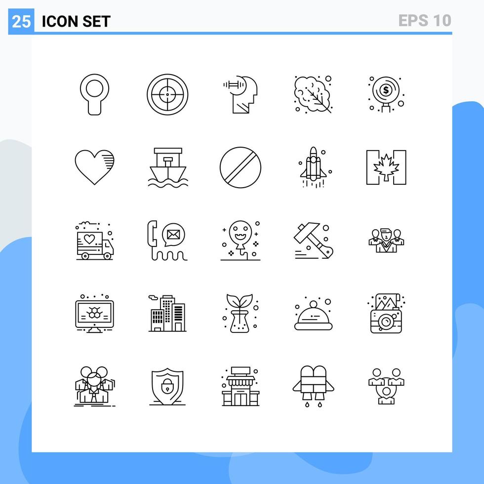 ligne d'interface mobile ensemble de 25 pictogrammes d'investissement trouver brian finance salade éléments de conception vectoriels modifiables vecteur