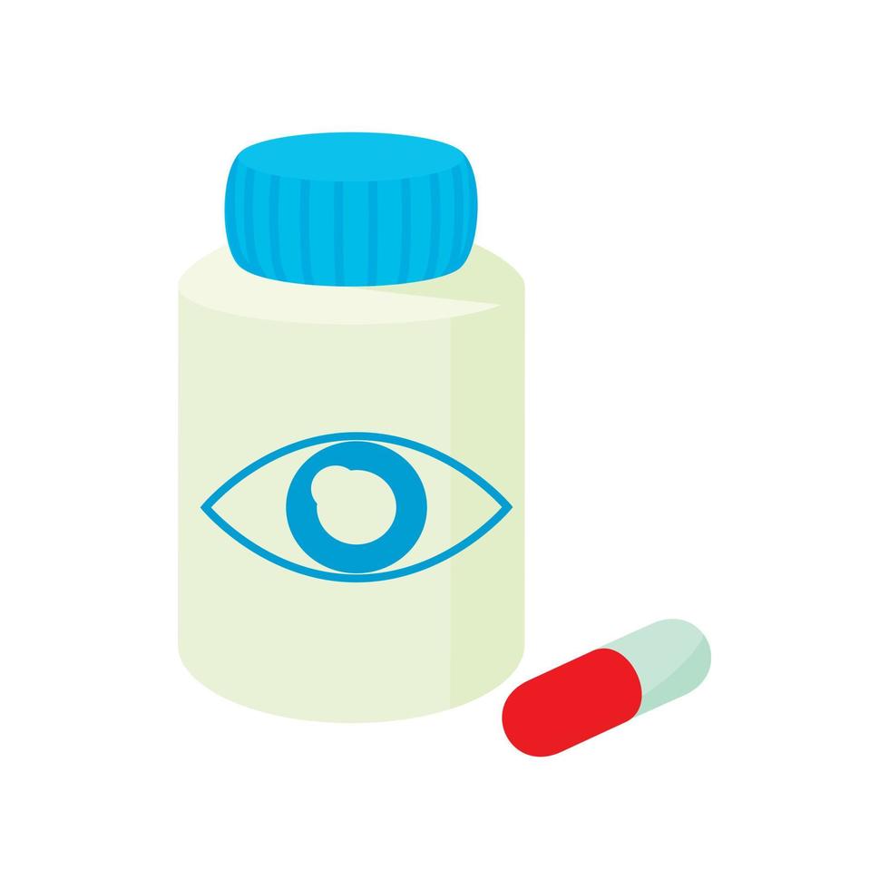 bouteille de pilules pour l'icône des yeux, style cartoon vecteur