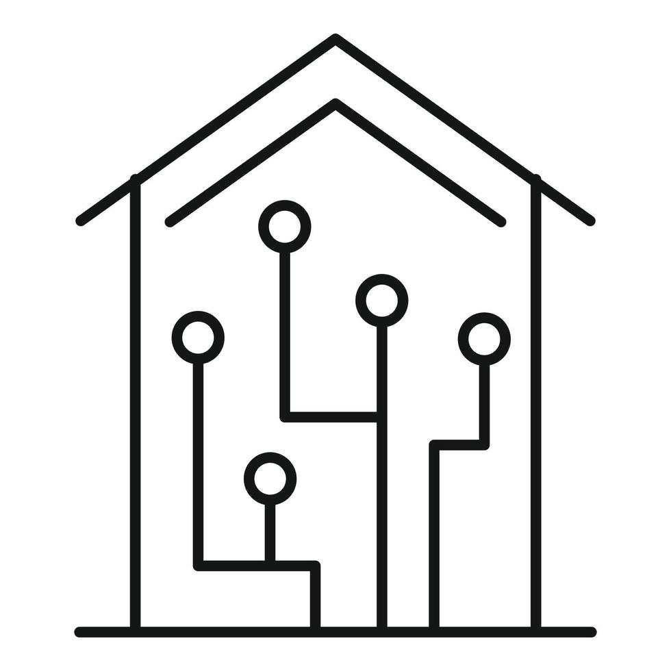 icône de maison intelligente numérique, style de contour vecteur