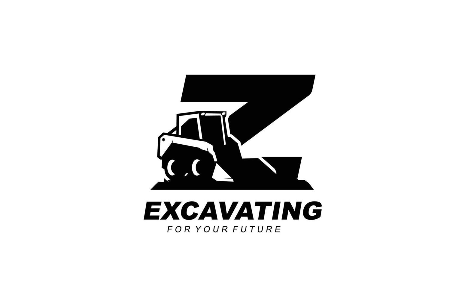 excavatrice logo z pour entreprise de construction. illustration vectorielle de modèle d'équipement lourd pour votre marque. vecteur