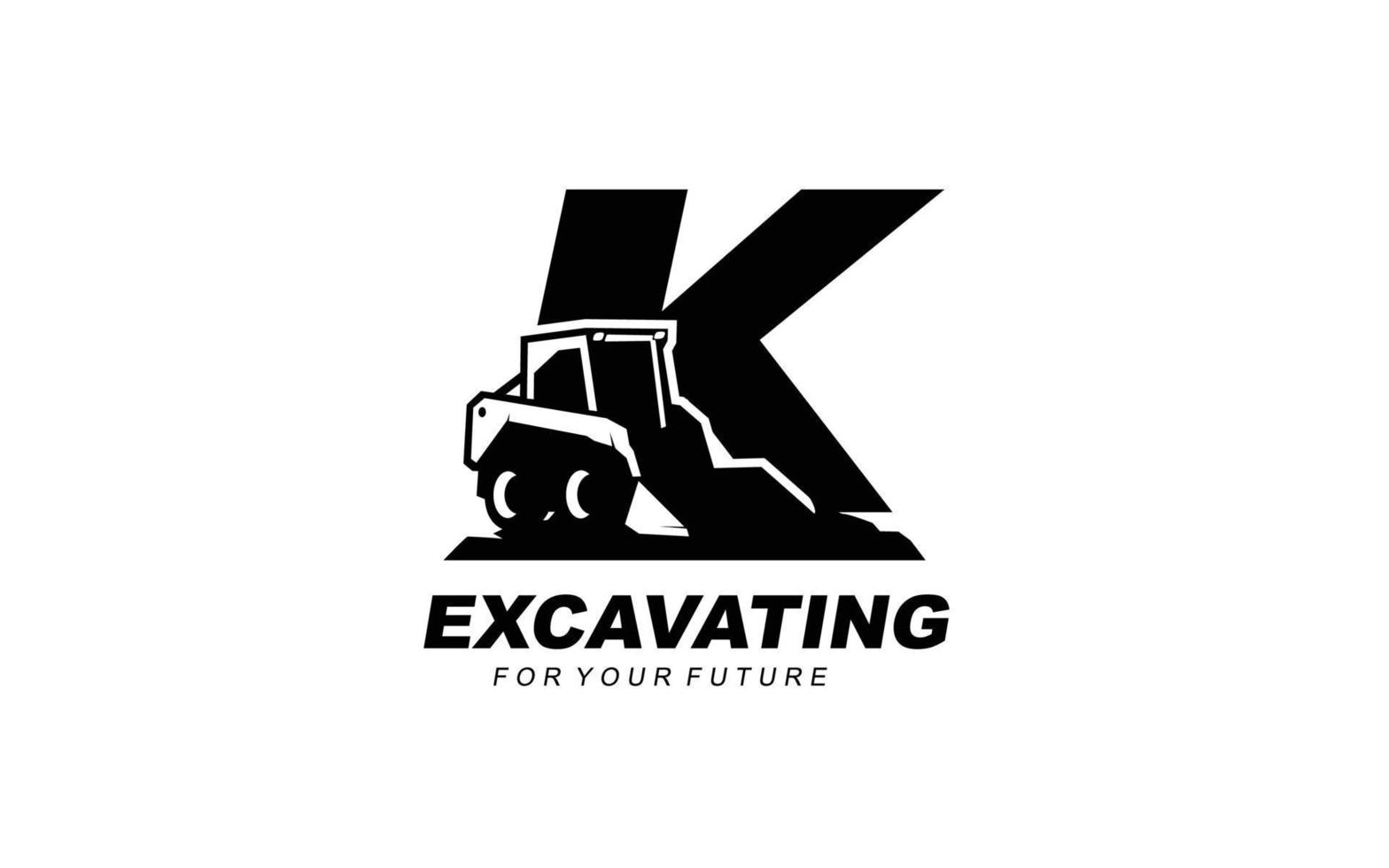 k logo pelle pour entreprise de construction. illustration vectorielle de modèle d'équipement lourd pour votre marque. vecteur