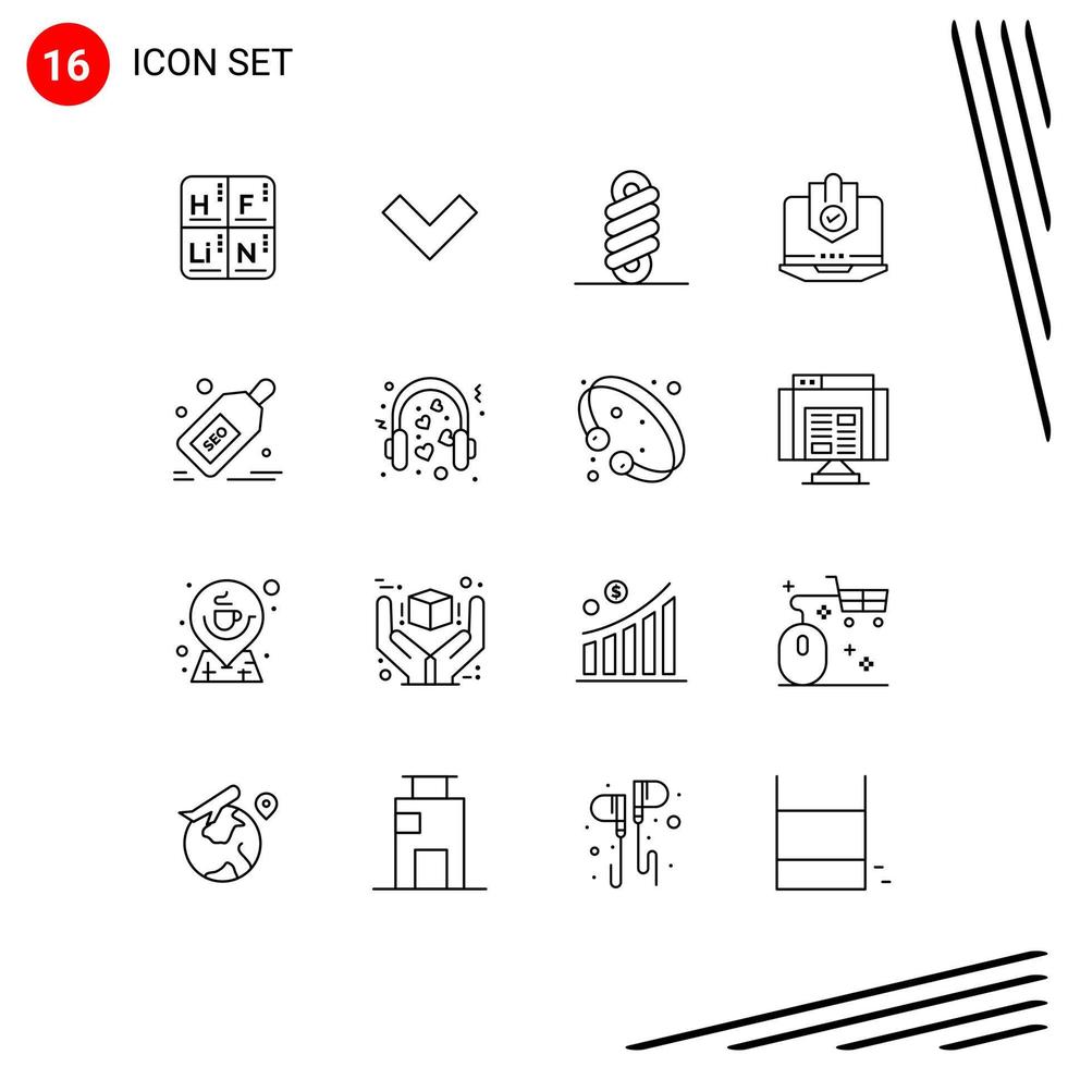 groupe de 16 contours des signes et des symboles pour la protection seo printemps protégé internet éléments de conception vectoriels modifiables vecteur
