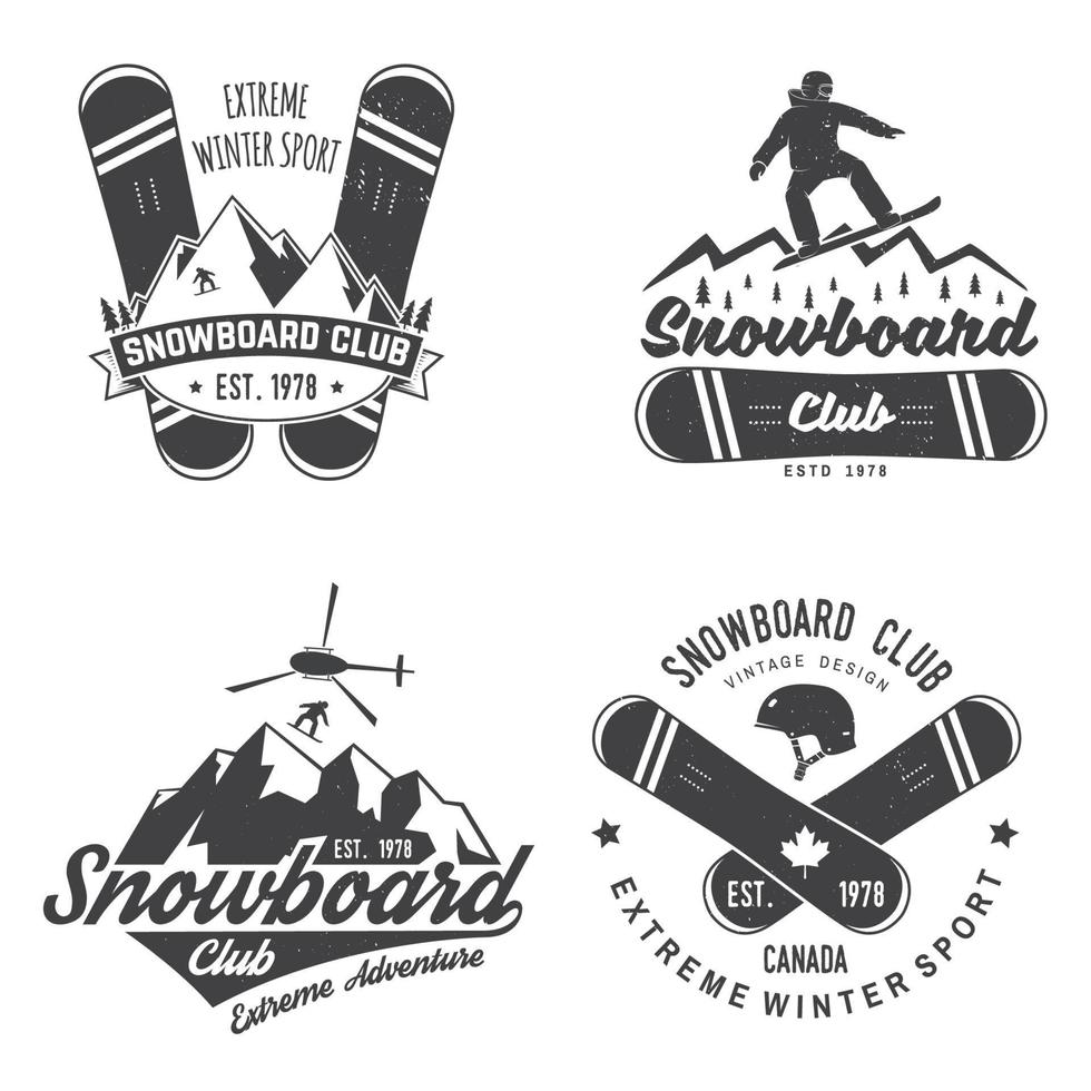 ensemble d'insignes de club de snowboard. vecteur