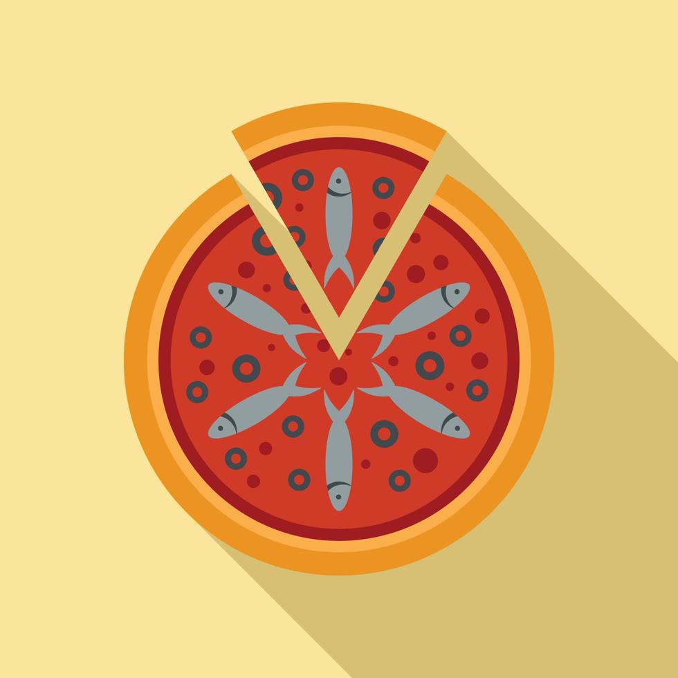 icône de pizza poisson tomate, style plat vecteur
