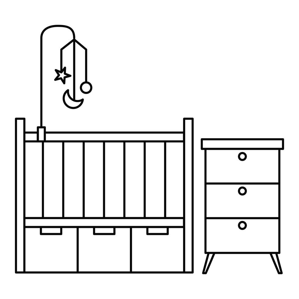 icône de lit de chambre de bébé, style de contour vecteur