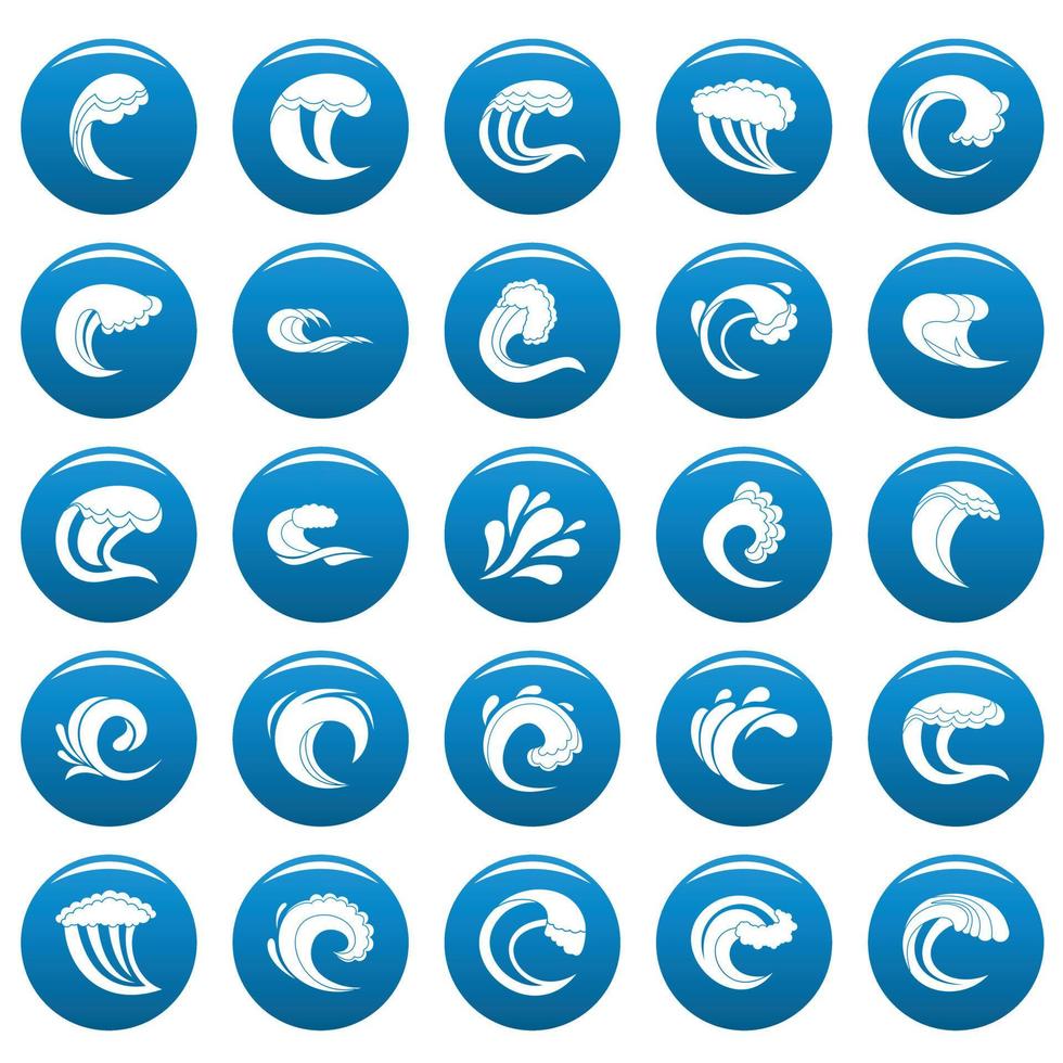 icônes vectorielles d'onde d'eau définies en bleu, style simple vecteur