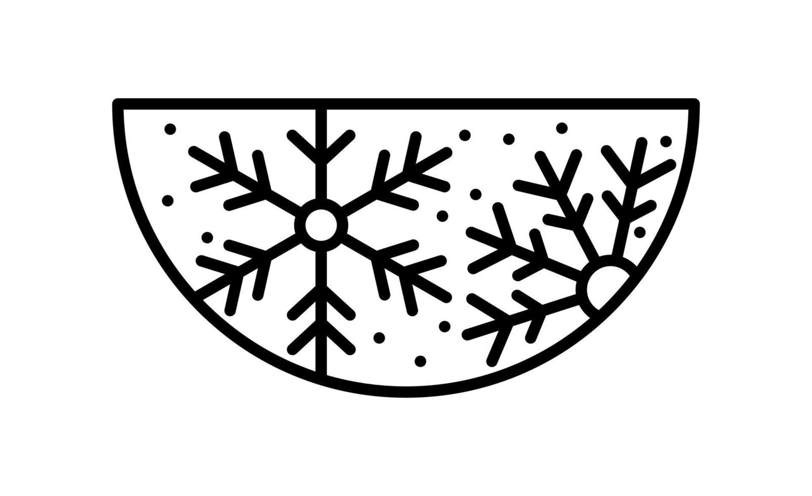flocons de neige vectoriels d'hiver dessinés à la main dans le cadre demi-rond du constructeur. logo d'illustration de composition de l'avent de noël pour carte de voeux, invitation de vacances isolée de conception web vecteur