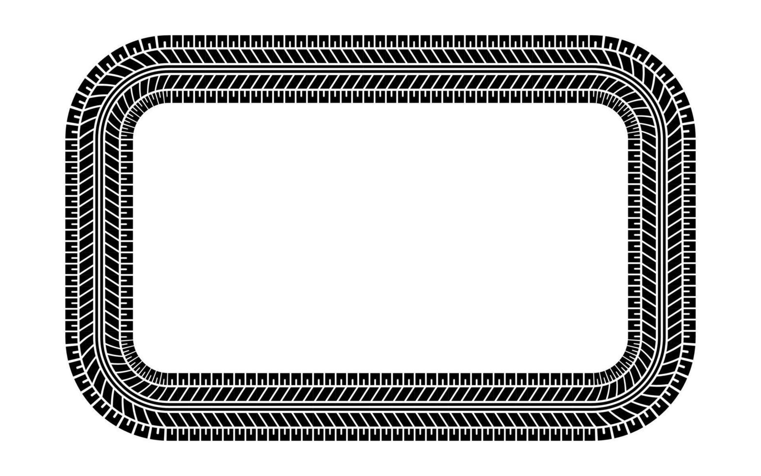 cadre rectangulaire de bande de roulement de pneu automatique. modèle de pneu de voiture et de moto, impression de piste de bande de roulement de pneu de roue. bordure carrée de pneu noir. illustration vectorielle isolée sur fond blanc vecteur