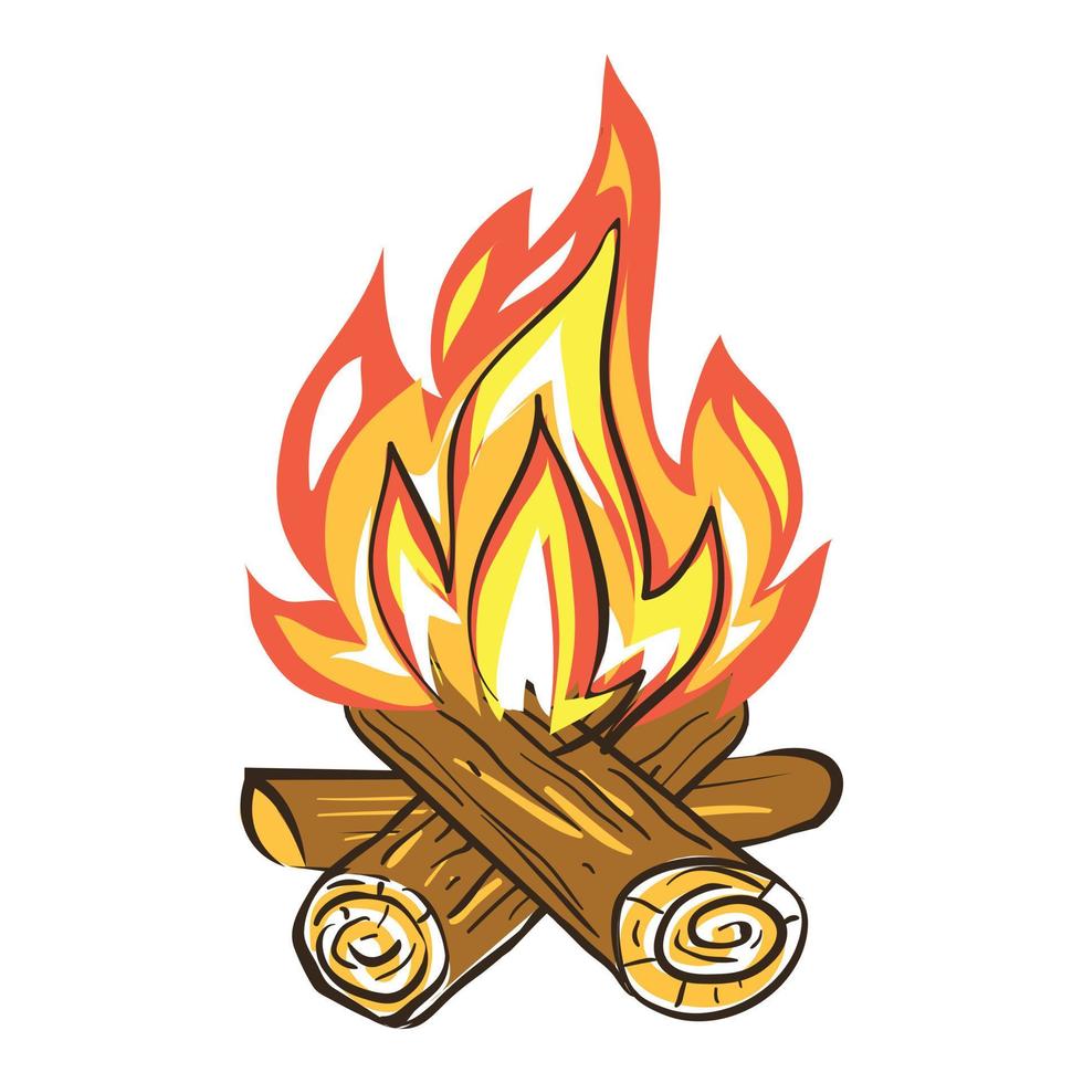 icône de feu de camp de randonnée, style cartoon vecteur