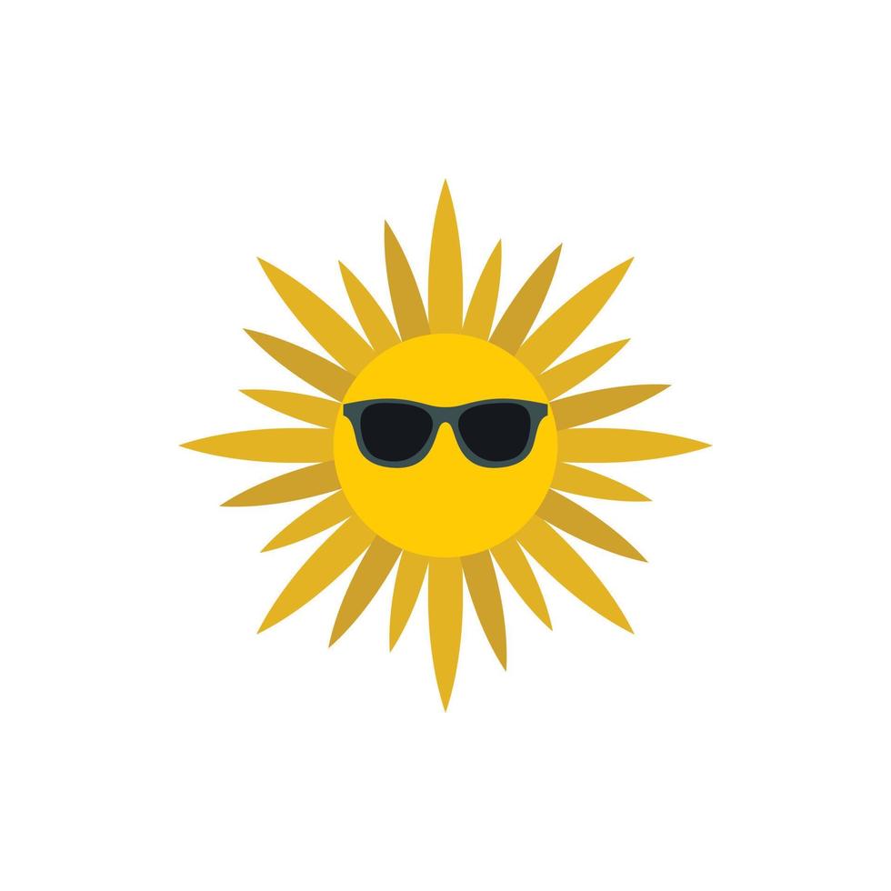 visage de soleil avec icône de lunettes de soleil, style plat vecteur