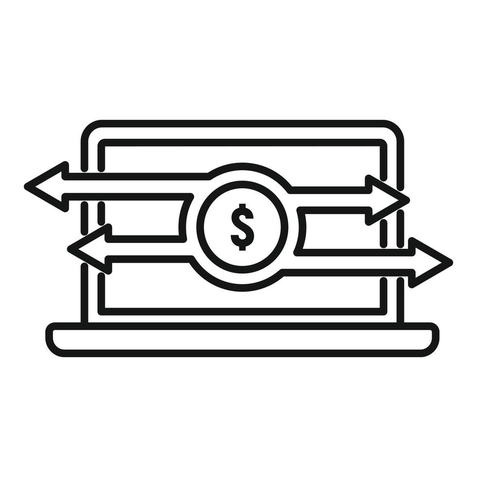 icône de transfert d'argent pour ordinateur portable, style de contour vecteur