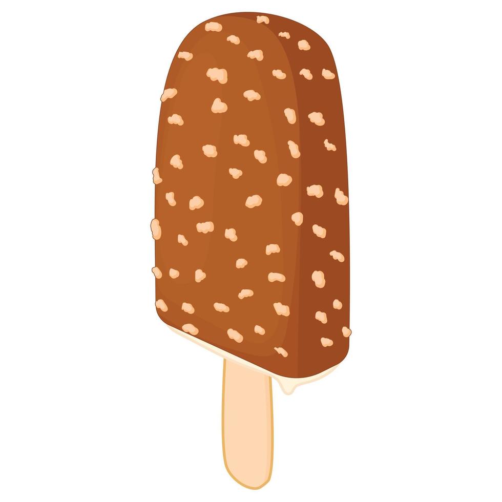 glace au chocolat sur une icône de bâton, style cartoon vecteur