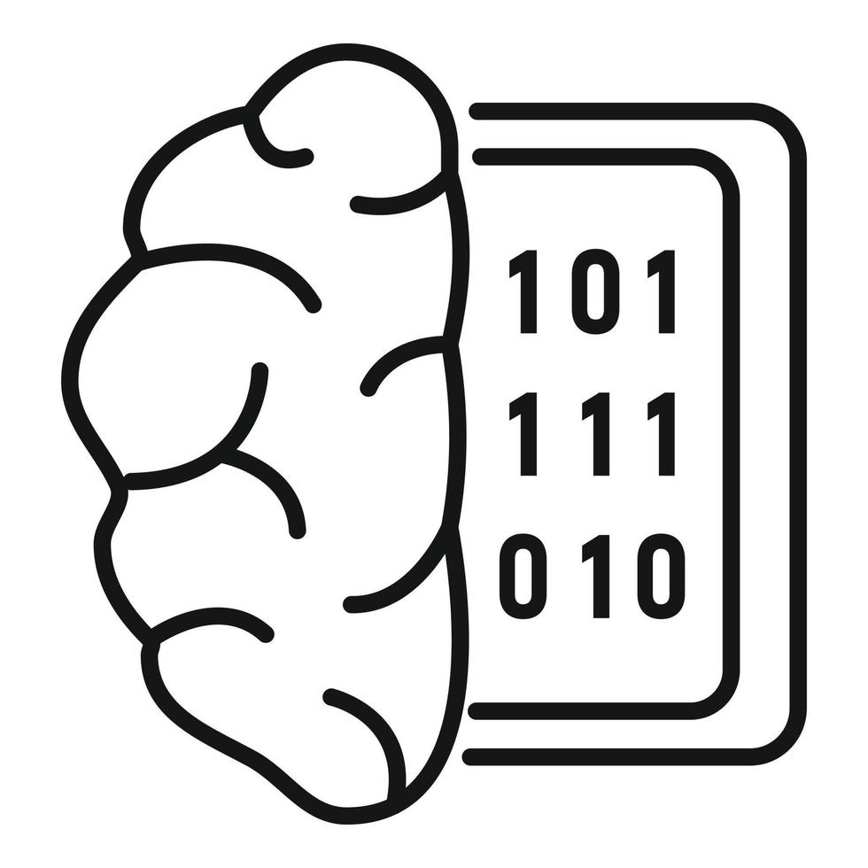 icône de cerveau d'analyse de données, style de contour vecteur