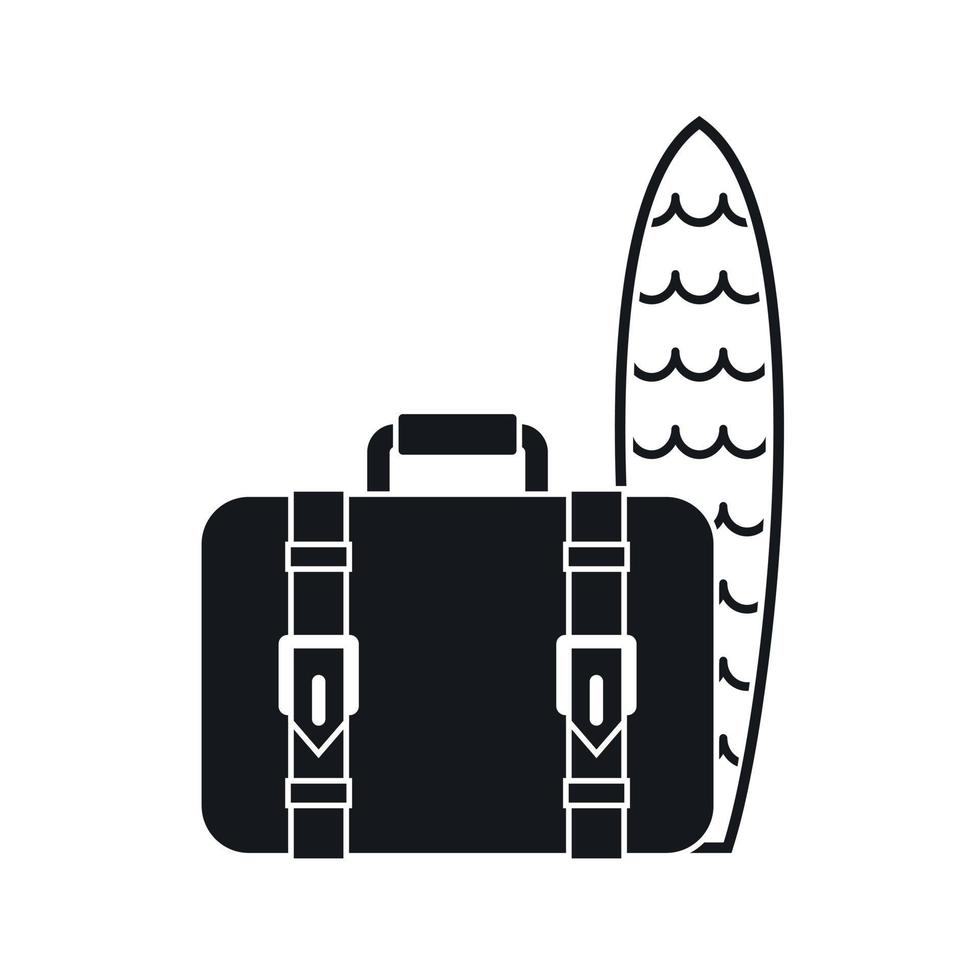 icône valise et planche de surf, style simple vecteur