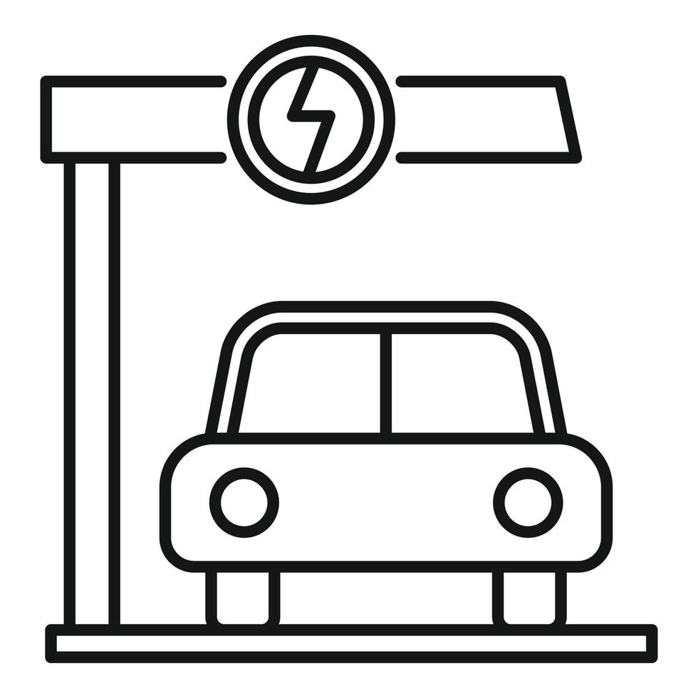 icône de station de charge de voiture, style de contour vecteur