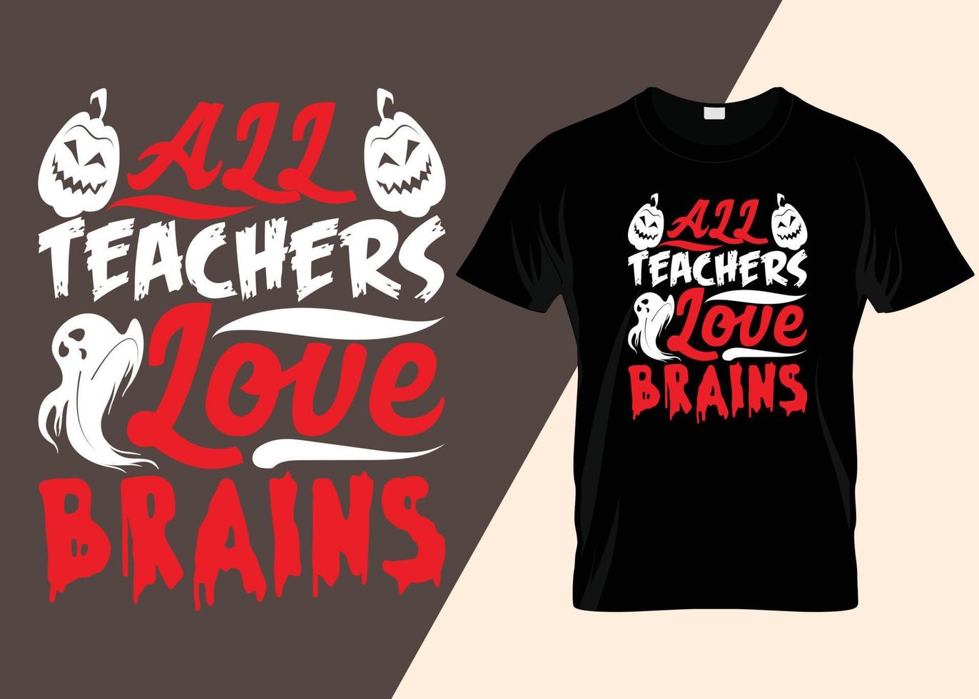 tous les enseignants aiment la conception de t-shirt halloween brains vecteur