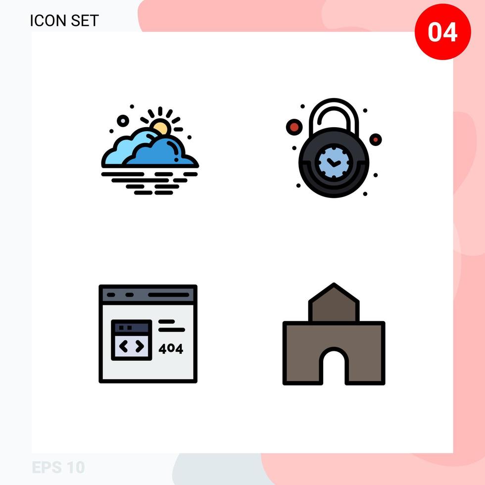 ensemble moderne de 4 couleurs et symboles plats remplis tels que les éléments de conception vectoriels modifiables du navigateur d'horloge solaire de sécurité cloud vecteur