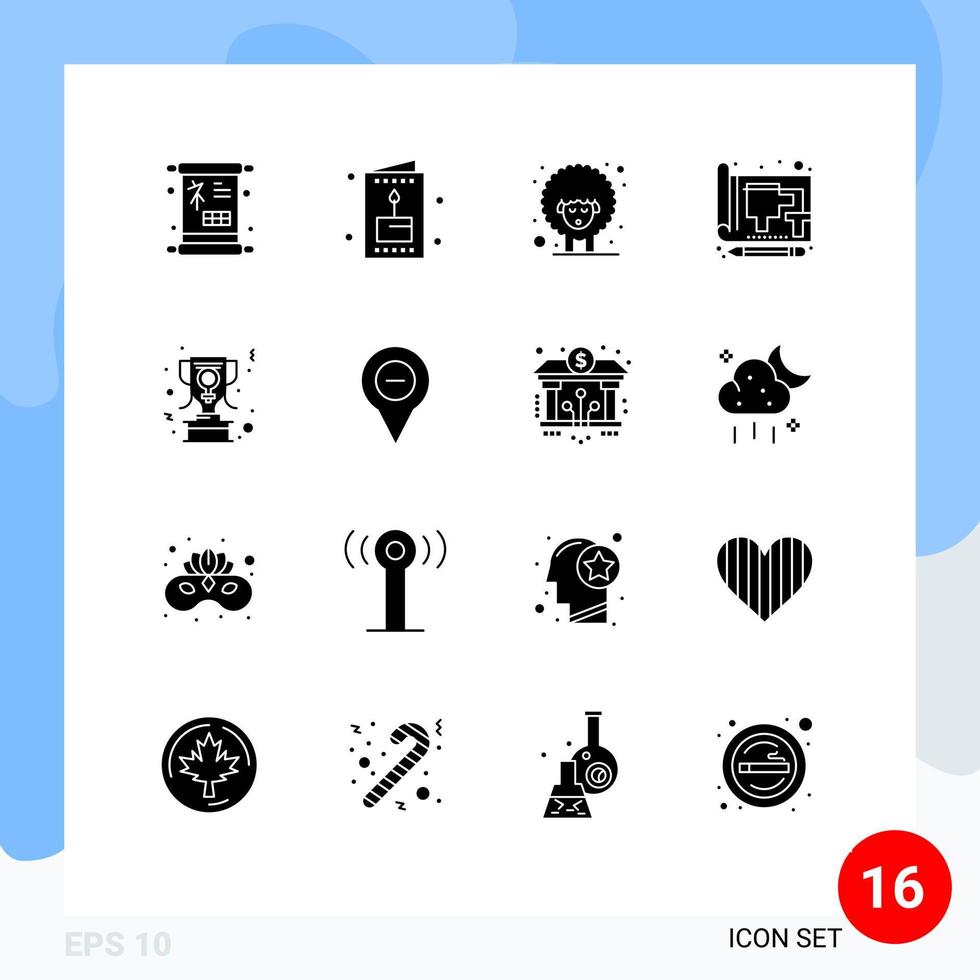 pack de 16 signes et symboles de glyphes solides modernes pour les supports d'impression Web tels que le dessin de pâques en papier de réalisation éléments de conception vectoriels modifiables en bleu vecteur