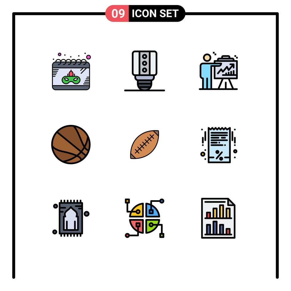 pack de lignes vectorielles modifiables de 9 couleurs plates remplies simples de football afl business basketball education éléments de conception vectoriels modifiables vecteur