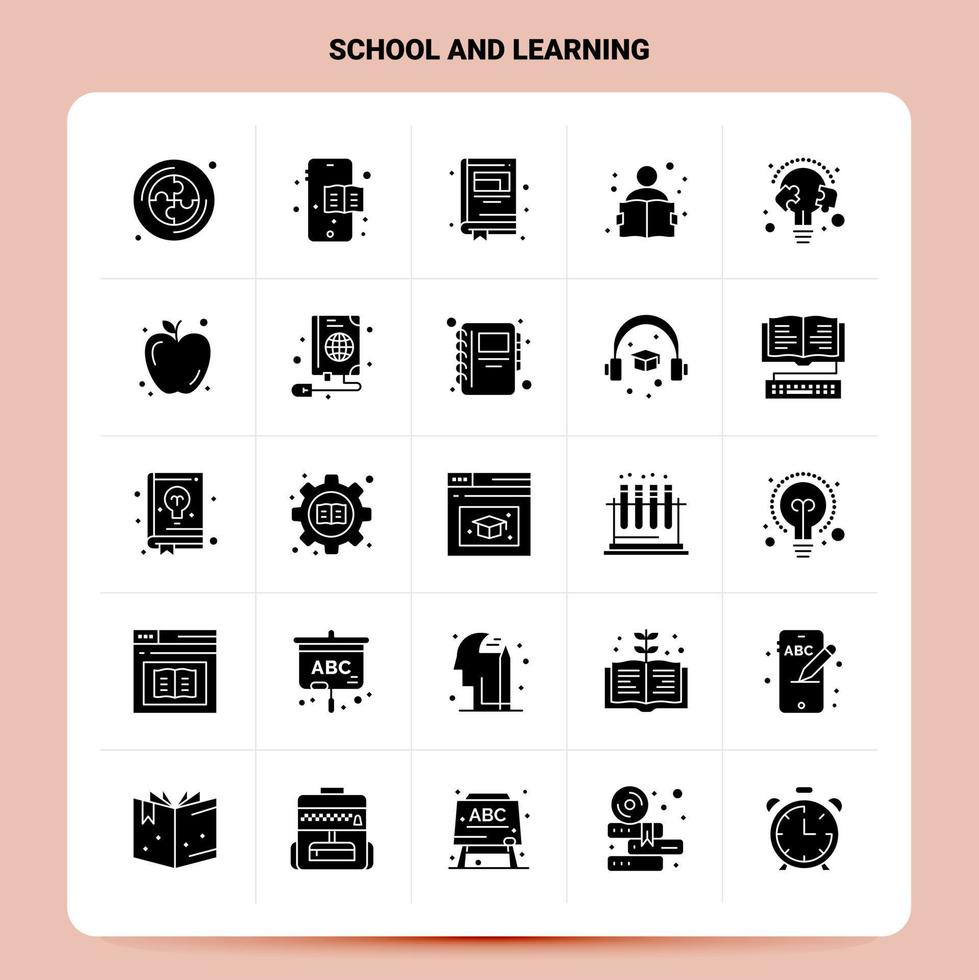 solide 25 école et apprentissage jeu d'icônes vecteur glyphe style conception icônes noires ensemble web et mobile idées d'affaires conception illustration vectorielle