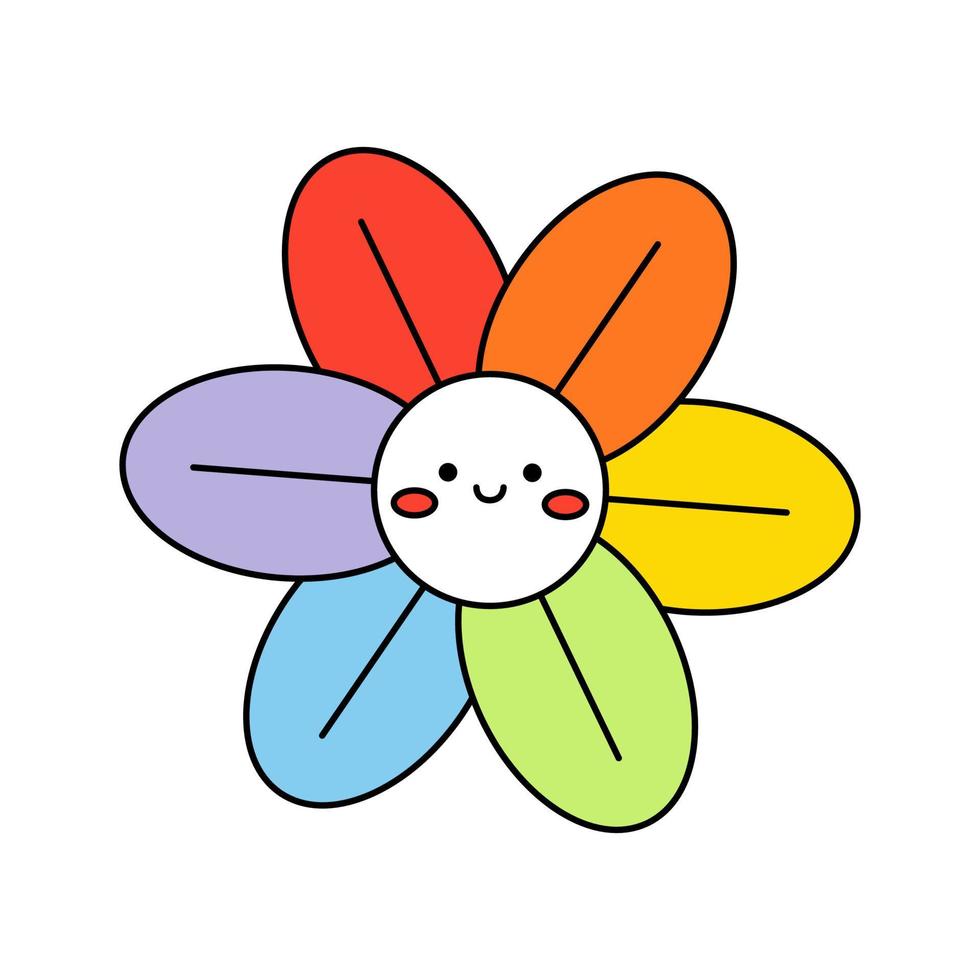 icône mignonne de doodle de fleur d'arc-en-ciel. vecteur