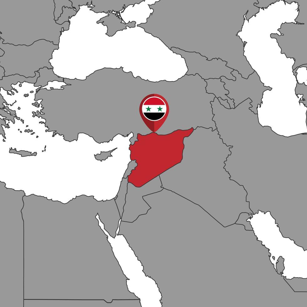 épinglez la carte avec le drapeau de la syrie sur la carte du monde. illustration vectorielle. vecteur