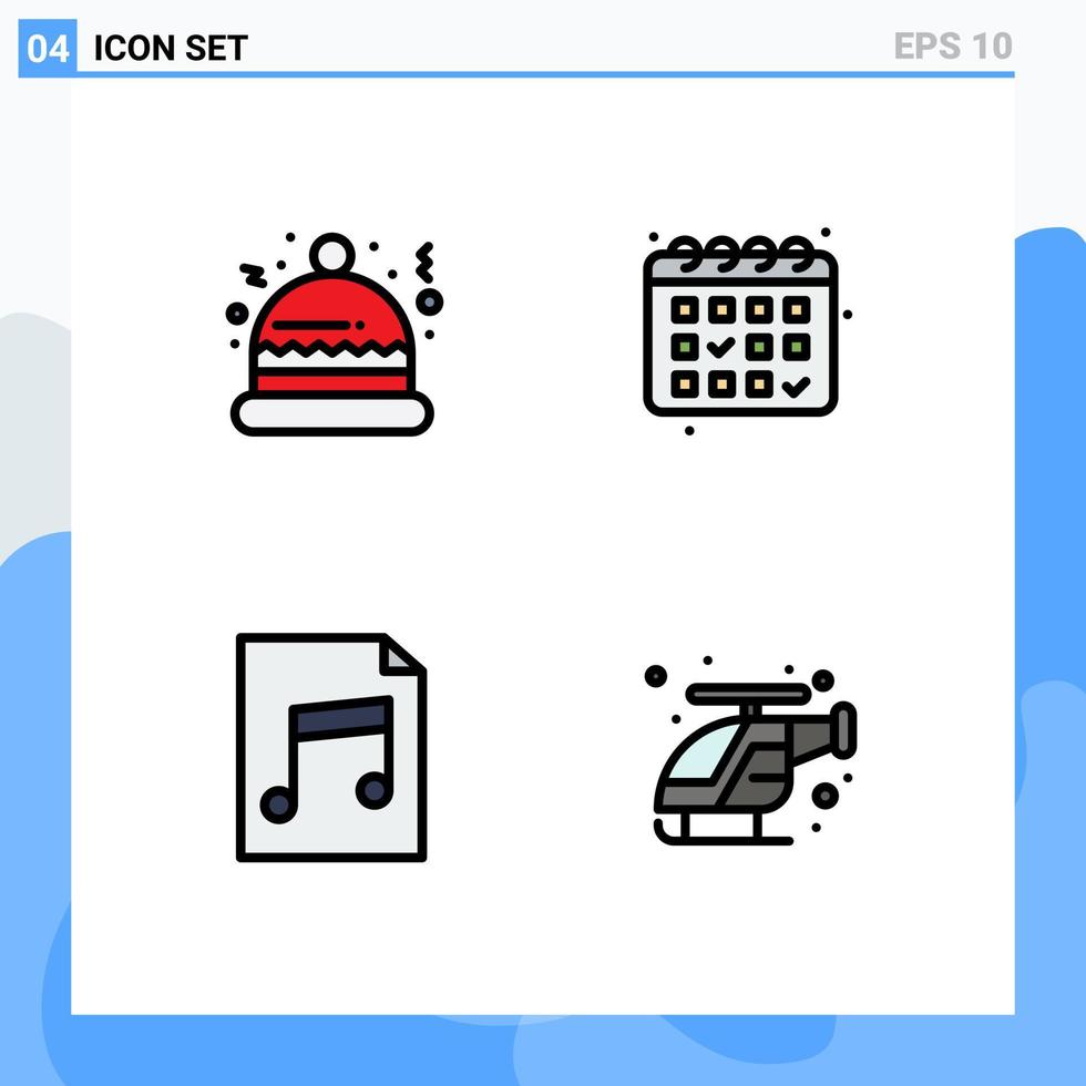 ensemble de 4 symboles d'icônes d'interface utilisateur modernes signes pour les éléments de conception vectoriels modifiables d'hélicoptère audio de gym d'urgence de noël vecteur